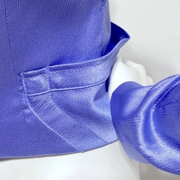 Bebe NEW Y2K Retro Blue Textured Satin Jacket With Pockets Shoulder Pads Size 4 - Picture 6 of 10